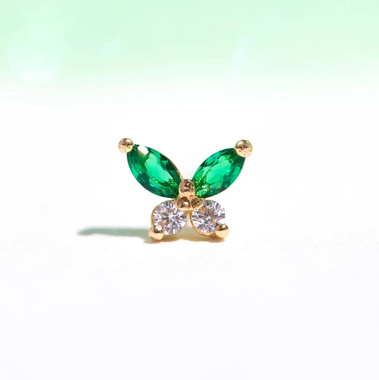 10k Solid Gold Green Goddess Butterfly Stud