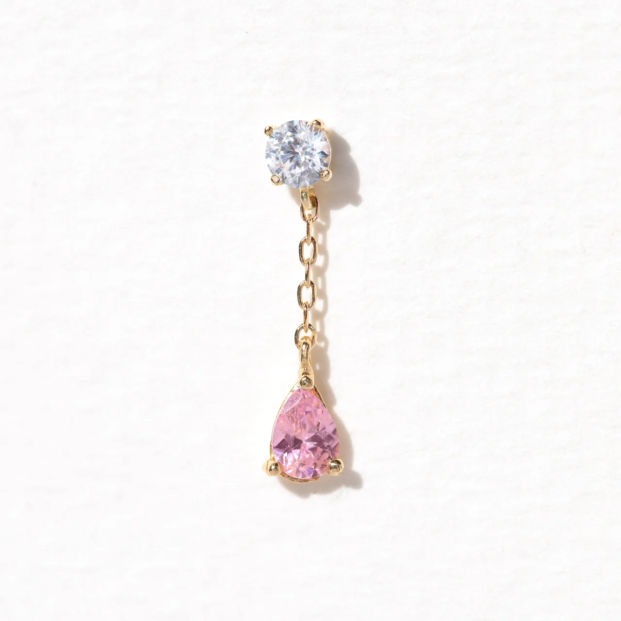 10k Solid Gold Pink Allure Dangle Ball Back Stud