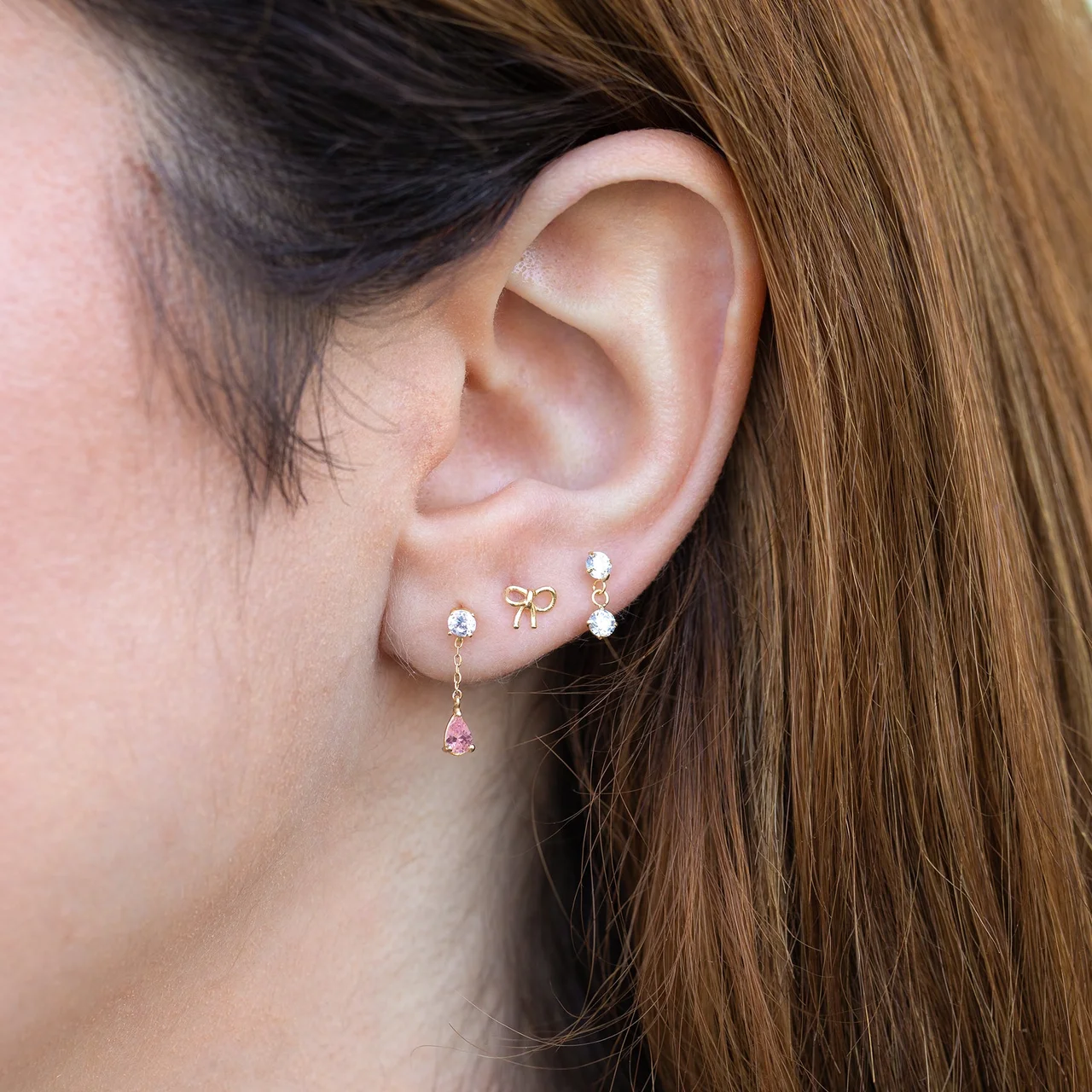 10k Solid Gold Pink Allure Dangle Ball Back Stud - Image 2