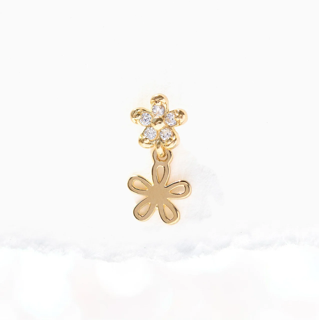 14k Solid Gold Daisy Dangle Stud